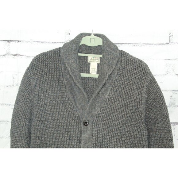 LL Bean Organic Cotton Waffle Sweater Cardigan Dark Cinder Size XL Minimalist - Picture 2 of 11